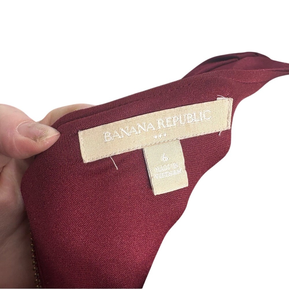 Banana Republic Burgundy Puff Shoulder Sheath Dress Work Party Maroon Size 6 - Picture 8 of 11